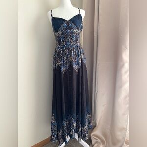 FREE PEOPLE Black and Blue Spaghetti Straps Maxi Sundress, size M